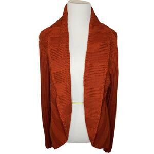 CHICO'S Sz 3 (16) Cardigan Orange Chunky Cable Knit Cardigan Sweater Fall‎